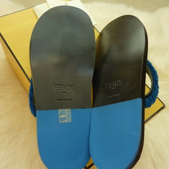 Fendi Men\'s Confetti Fur Flip-Flop Sandal, Blue main image 4